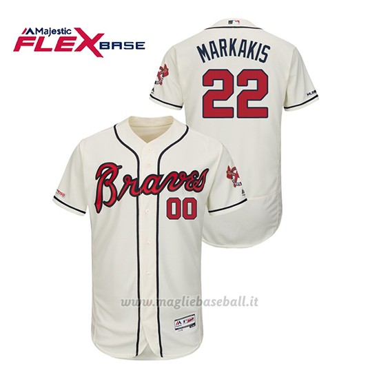 Maglia Baseball Uomo Atlanta Braves Nick Markakis 150th Aniversario Patch Autentico Flex Base Crema